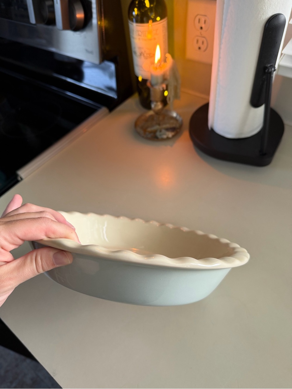 Cream and Light blue pie pan